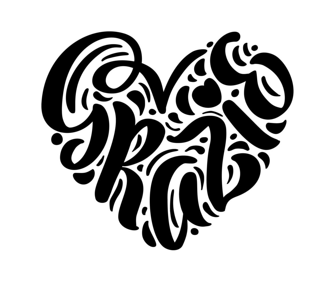 grazie texto escrito a mano en forma de corazón. gracias en idioma italiano. ilustración de tinta caligrafía de pincel moderno. aislado sobre fondo blanco. palabras de gratitud vector