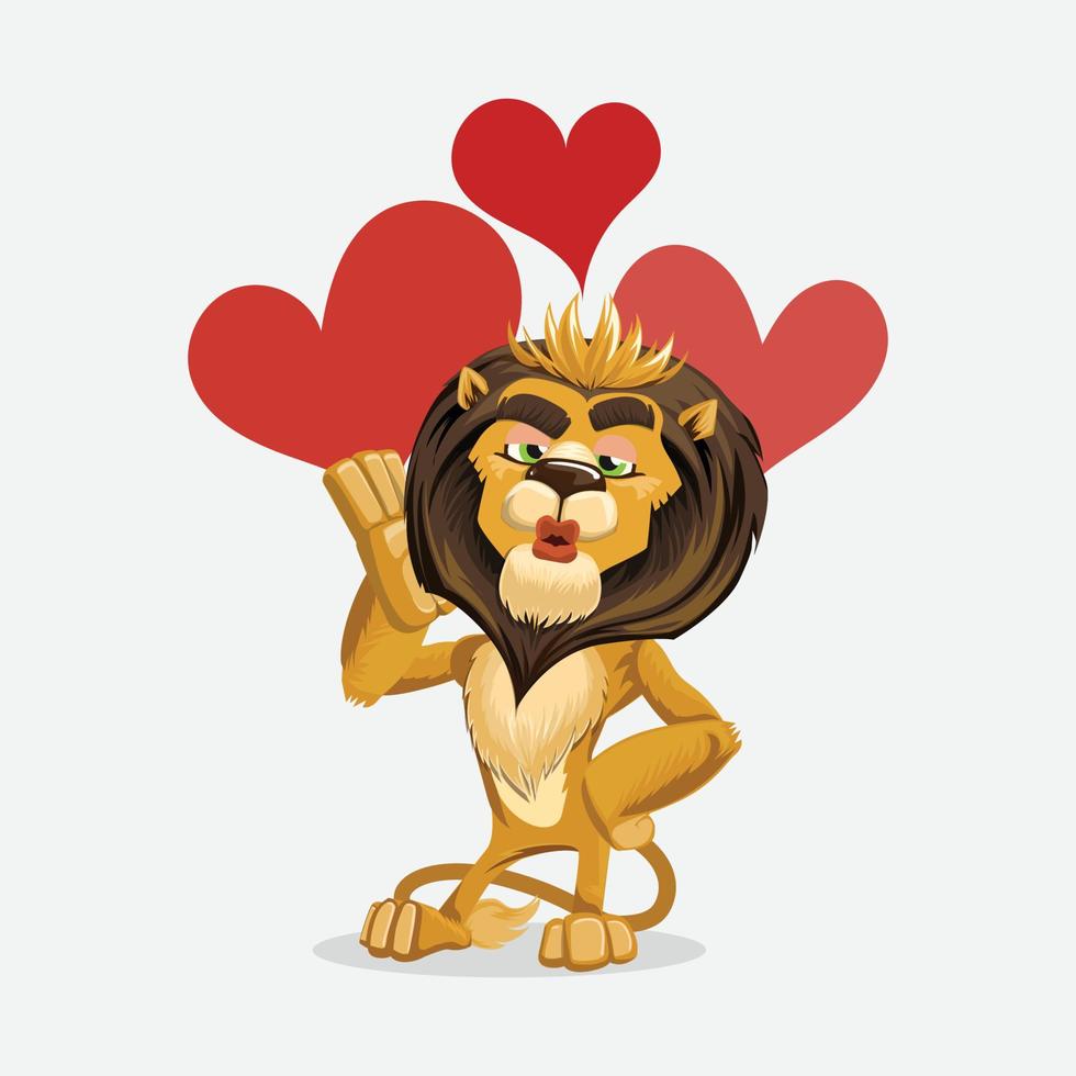 lindo león enamorado de corazones. ilustración vectorial del día de san valentín. vector