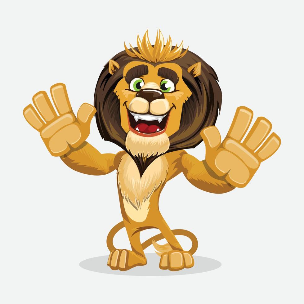 Cartoon Lion Showing Peace Gesture. Vector Illustration.