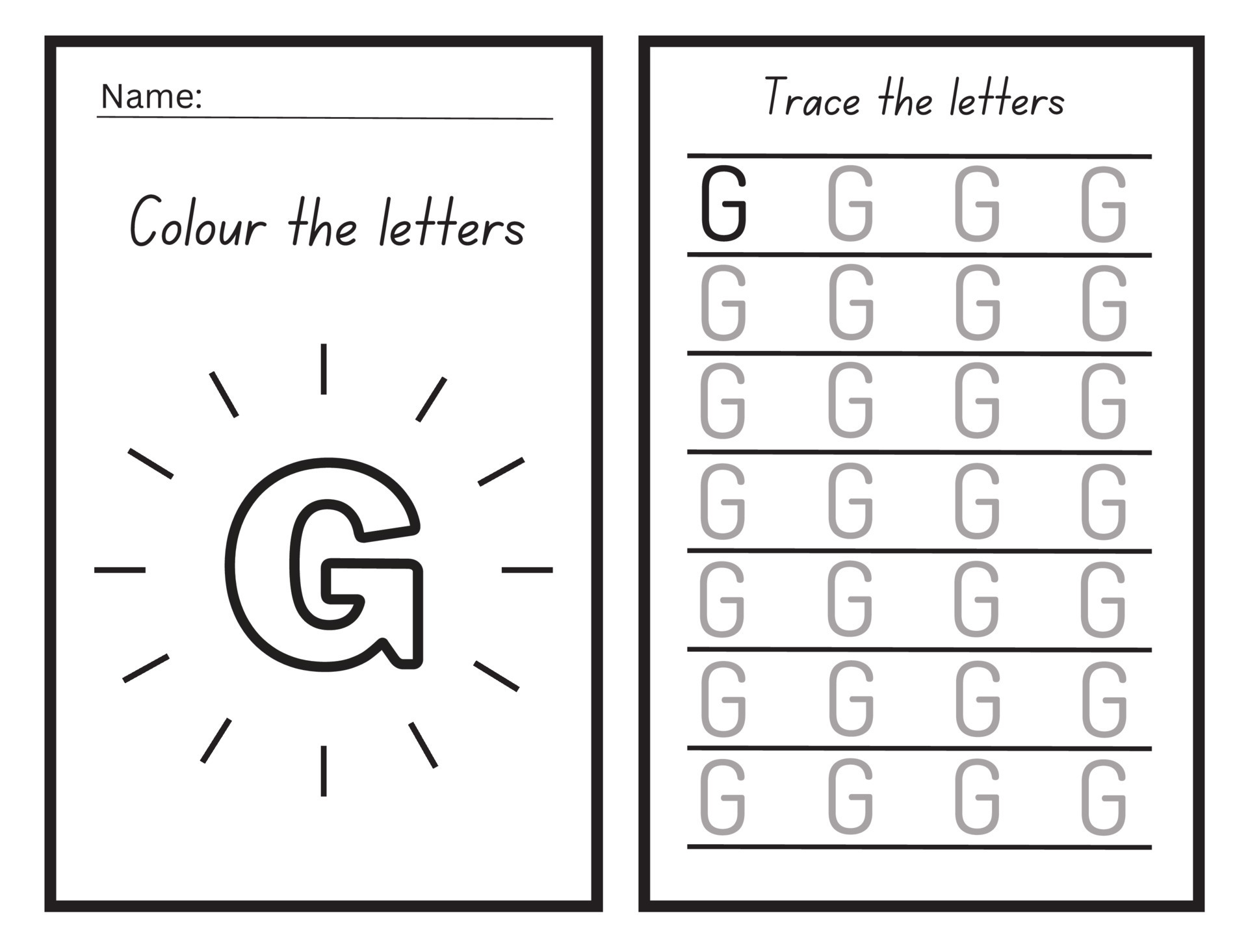 Letra g hoja de trabajo de pr ctica para colorear y rastrear para