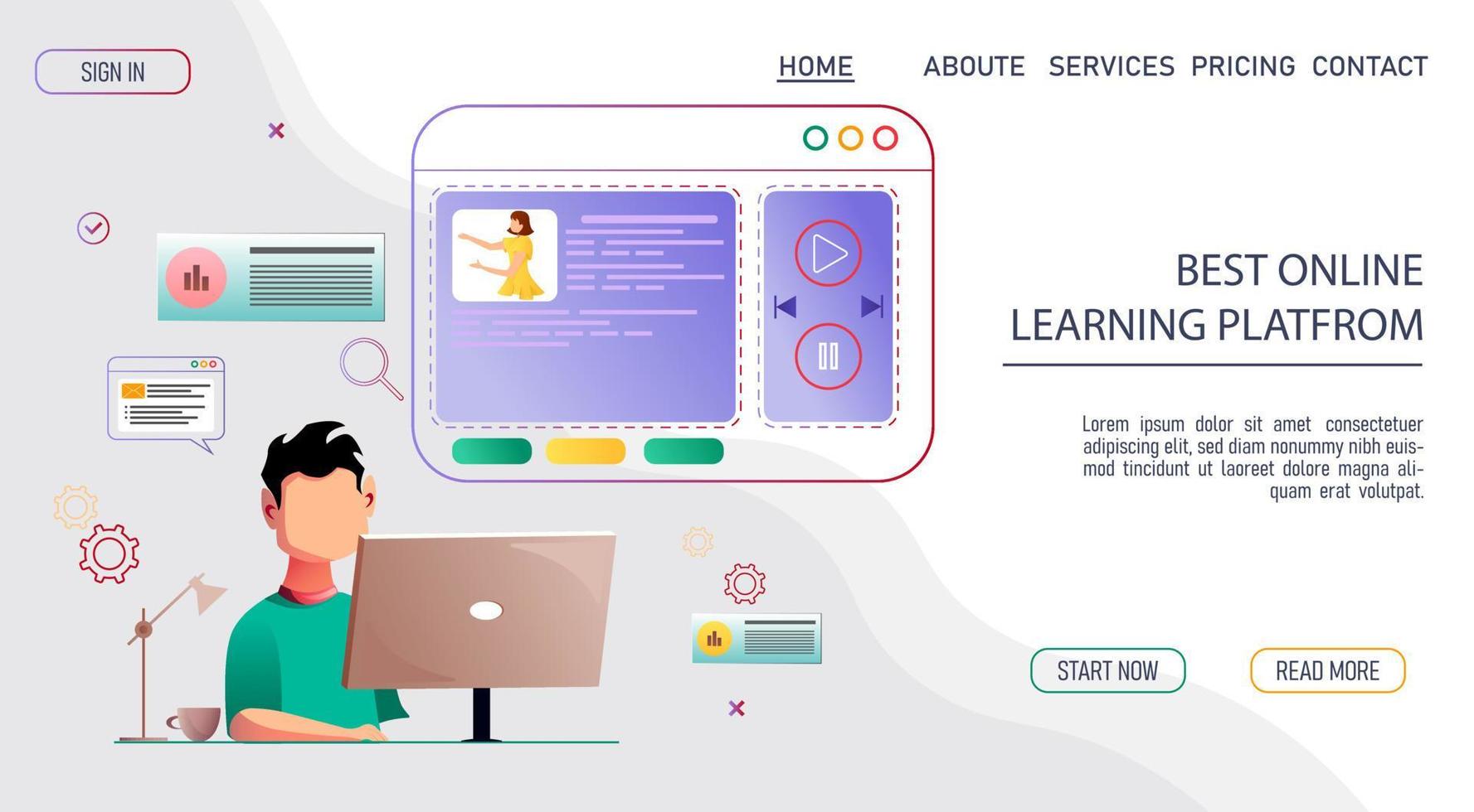 Online courses and trainings, Webinar, Distance education, Knowledge, Mobile learning App and E-learning. Vector illustration for poster, banner, presentation and website.