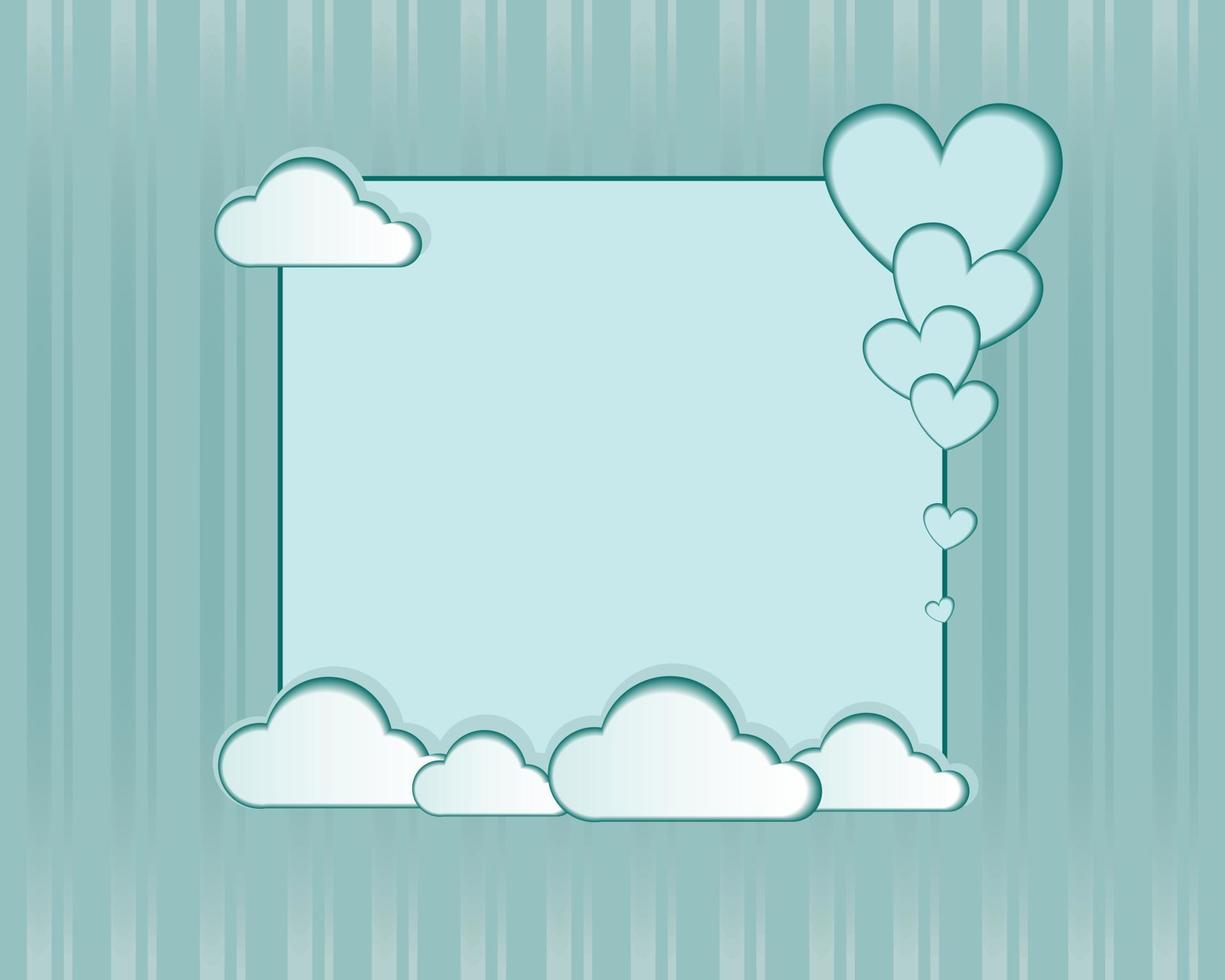 Turquoise striped Valentine s Day card template with cut out hearts and paper clouds. Placeholder for a letter. Vector. Template. Postcard. Invitations. vector