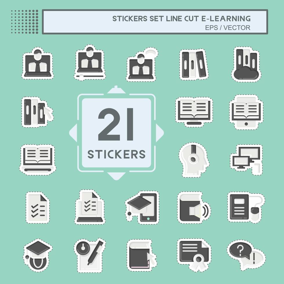 Sticker line cut Set E-Learning. related to Education symbol. simple design editable. simple illustration vector