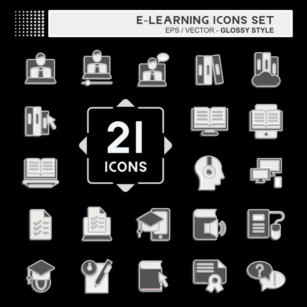 conjunto de iconos de aprendizaje electrónico. relacionado con el símbolo de la educación. estilo brillante. diseño simple editable. ilustración sencilla vector