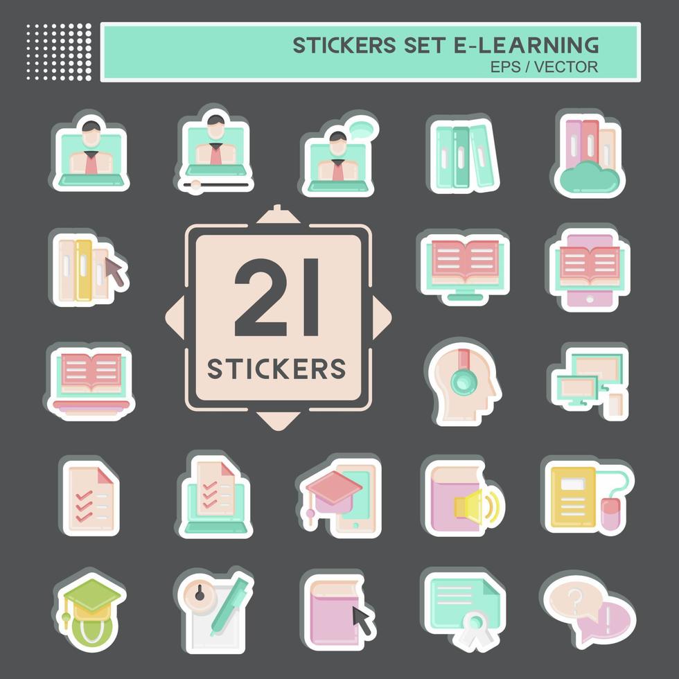 Sticker Set E-Learning. related to Education symbol. simple design editable. simple illustration vector