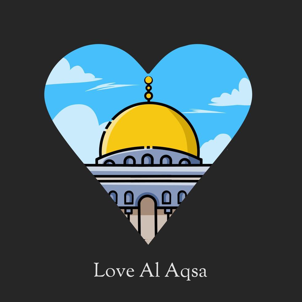illustration vector of al aqsa in love frame perfect for print,banner,apparel,etc.