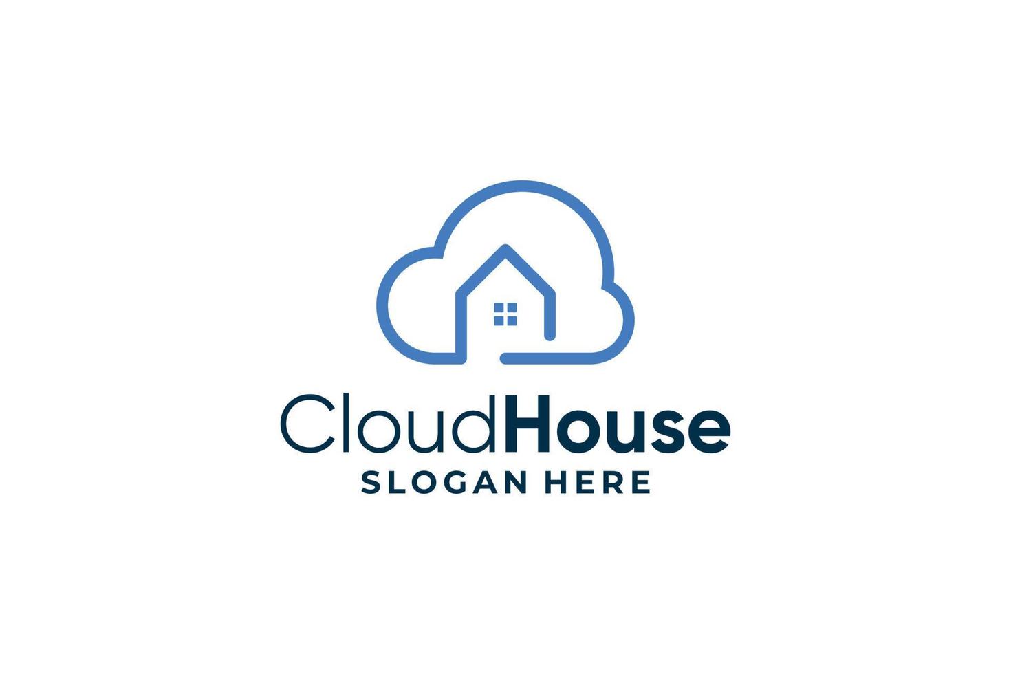 Cloud house minimalist line art logo design vector