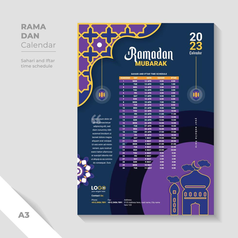 plantilla única de diseño de calendario de ramadán. vector