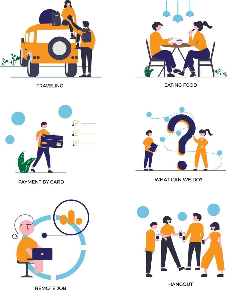 Some activities that occur in an office and others. Vector Formats.