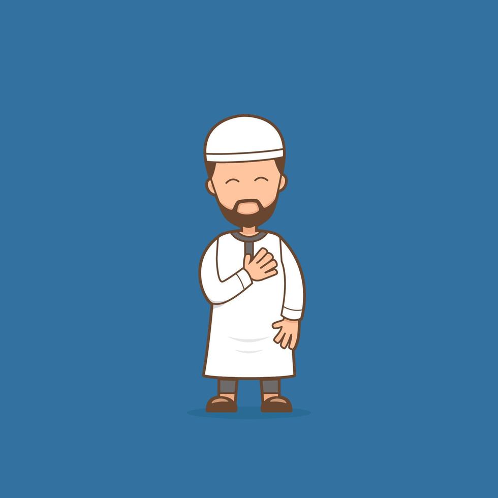 ilustración de personaje de dibujos animados de hombre musulmán religioso para ramadhan vector