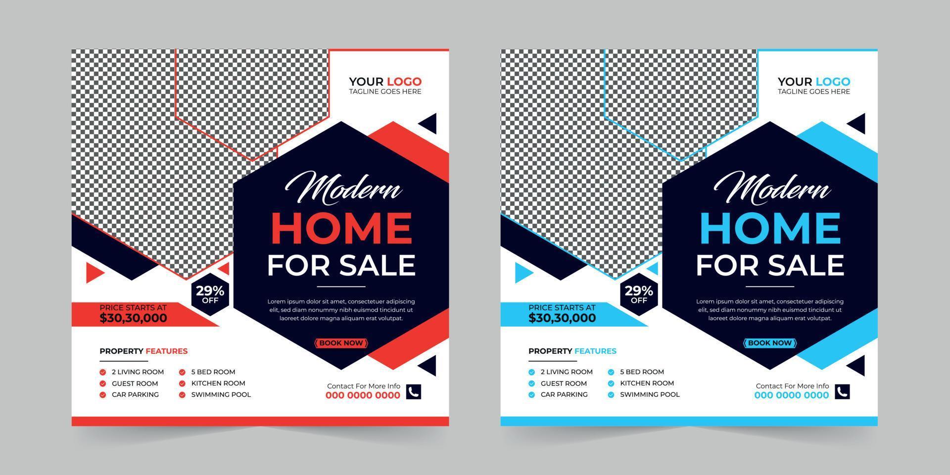Modern Real estate house sale and home rent advertising square Social media post and corporate promotion ads discount web banner vector template design.