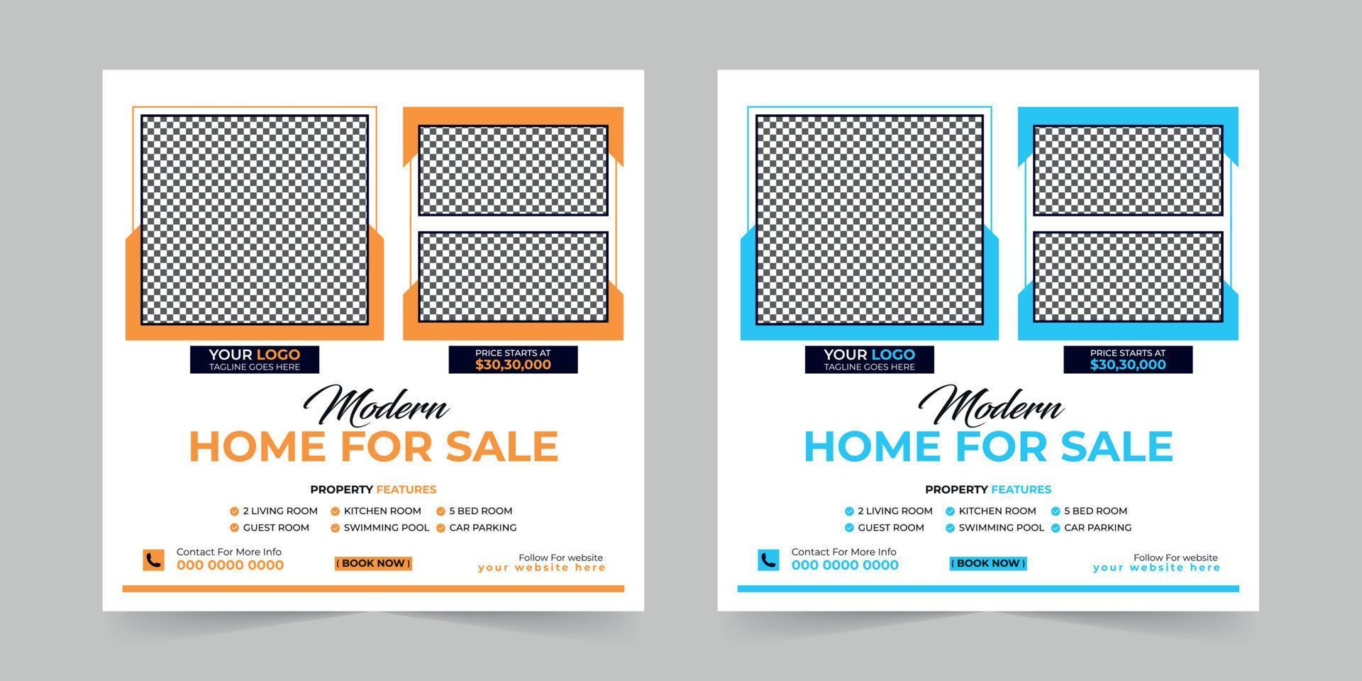 Modern Real estate house sale and home rent advertising square Social media post and corporate promotion ads discount web banner vector template design.