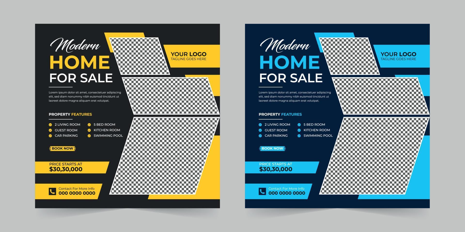 Modern Real estate house sale and home rent advertising square Social media post and corporate promotion ads discount web banner vector template design.