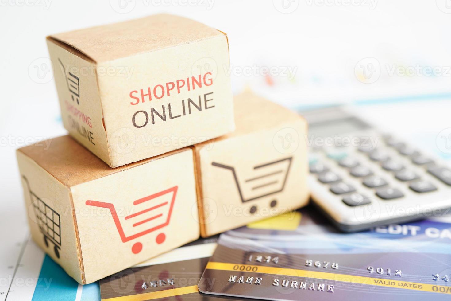 Online shopping, Shopping cart box with credit card , import export, finance commerce. photo