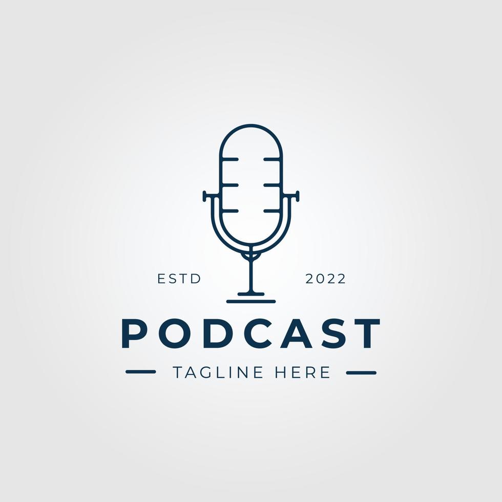 podcast microphone line art logo icon minimalist vector illustration design