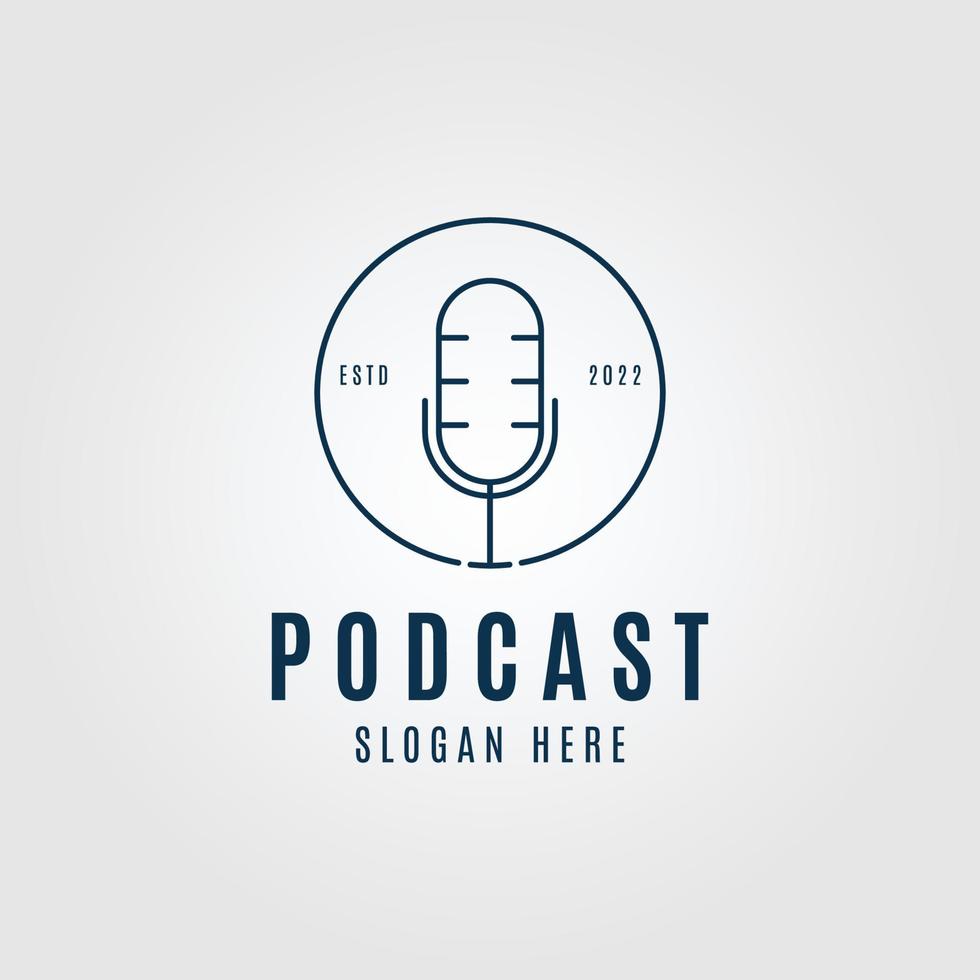 microphone podcast logo line art simple minimalist vector illustration design