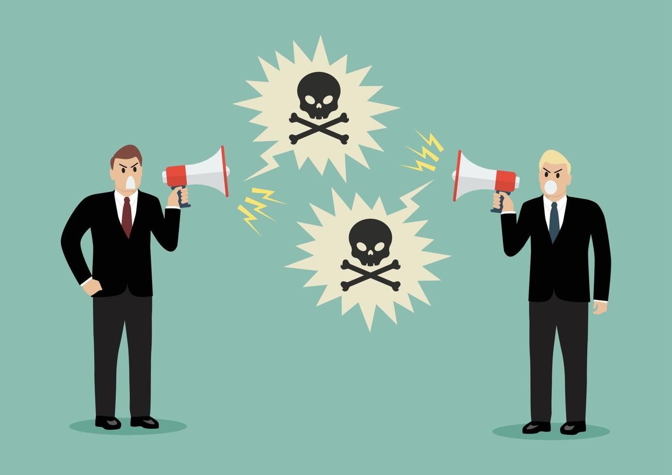 Two toxic businessman are shouting on each other with megaphones vector