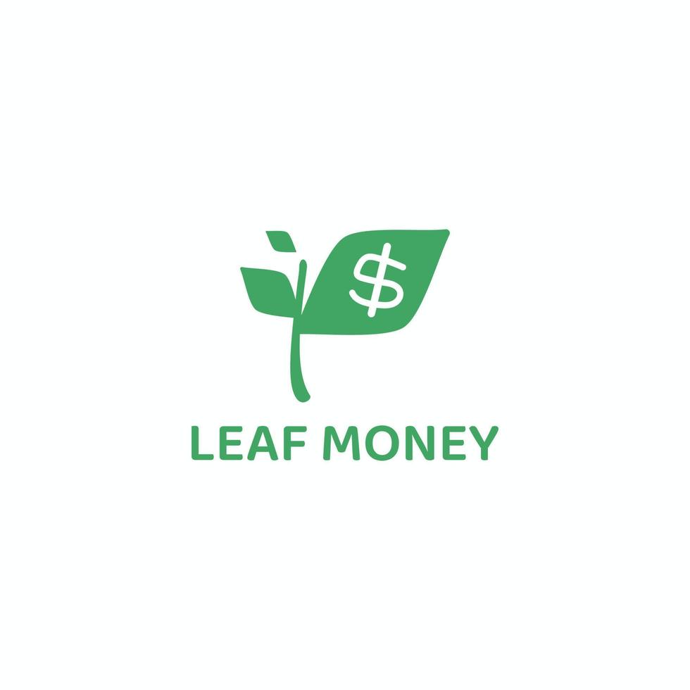 Green leaf logo with currency negative space. vector