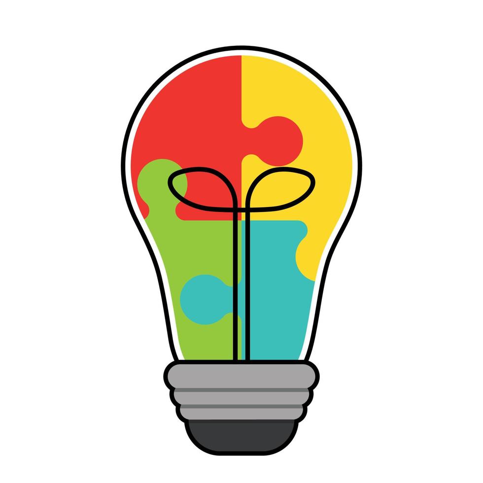 Animated Light bulb with a piece of puzzle autism awareness day icon vector illustration with black line and outline