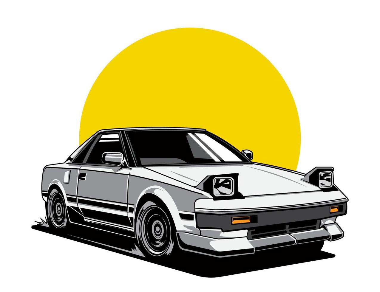 white and gray 90s car tone vector in bright backdrop illustration graphic design vector