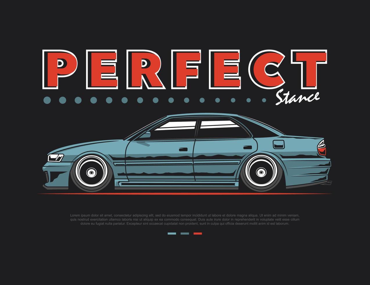 90s car vehicle in side appearance vector illustation with blue tone and perfect text design grahic