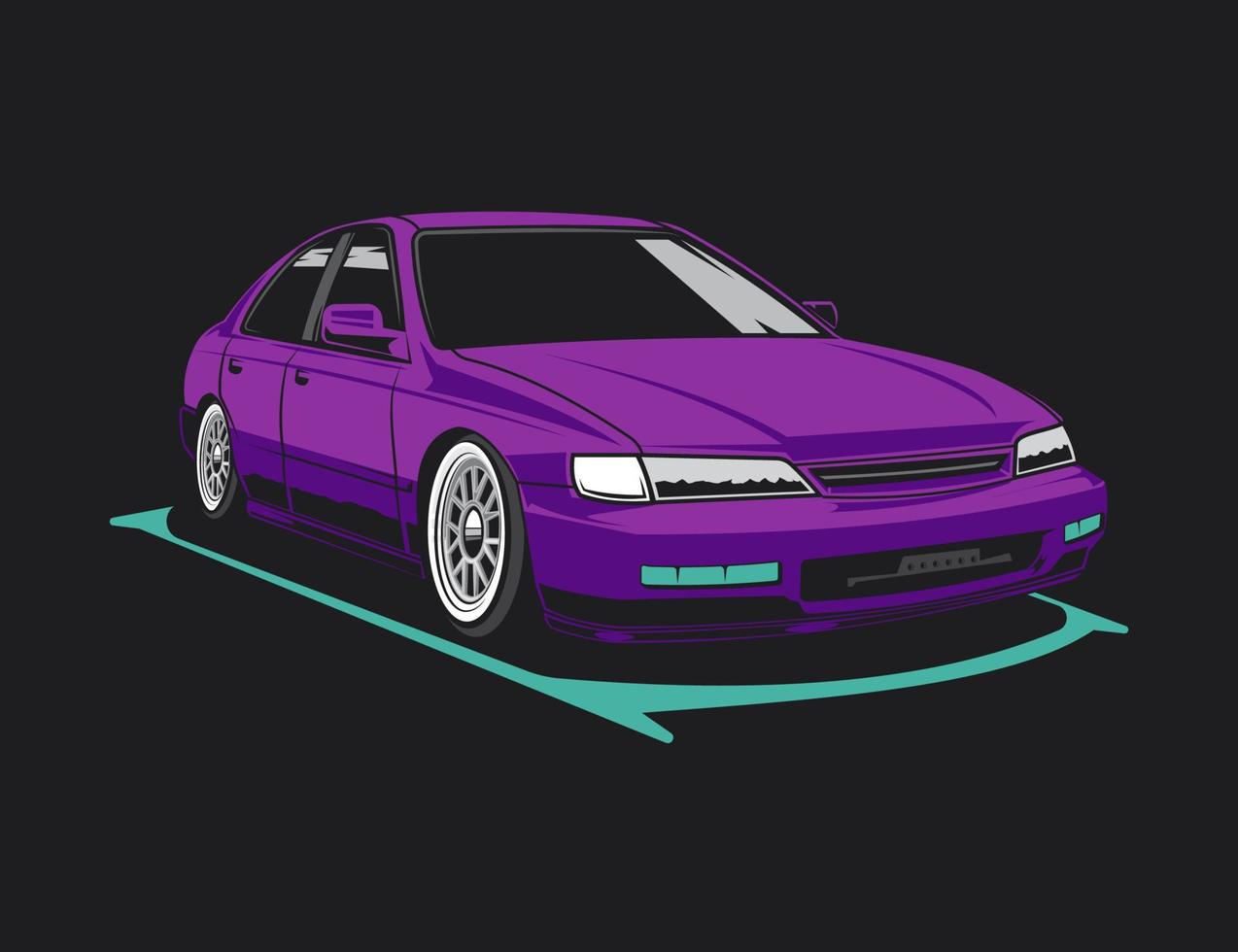 esquema de color de coche de vehículo púrpura con gráfico de ilustración de diseño de vector de fondo negro