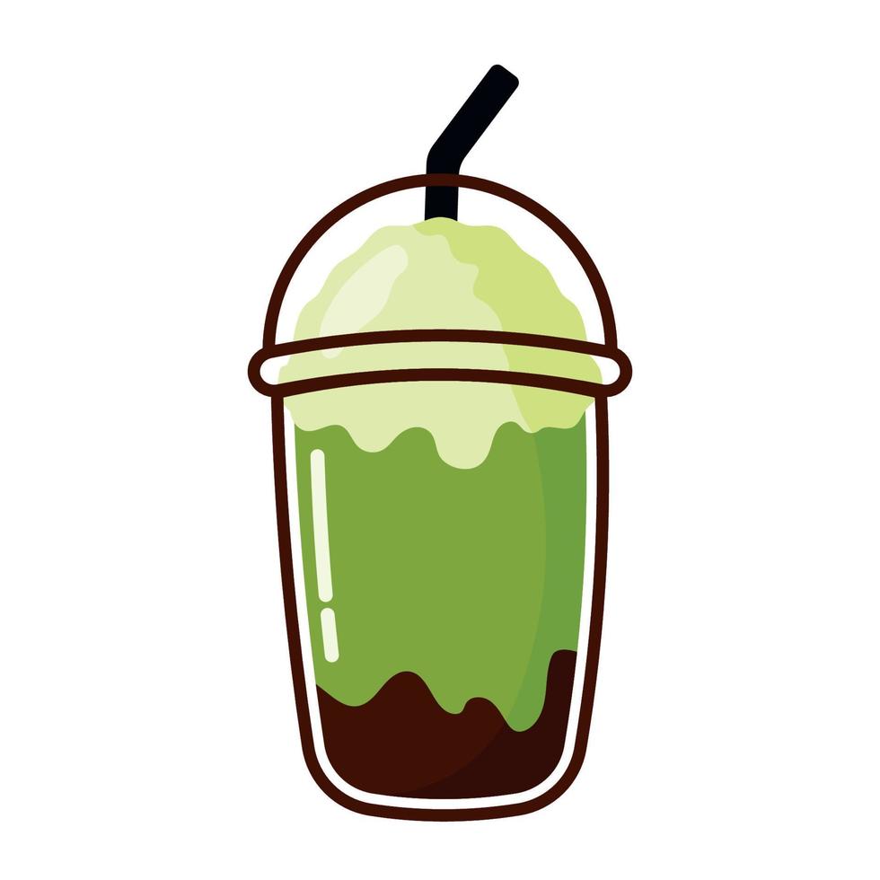 aguacate y té verde helado batido de leche ilustración vectorial de dibujos animados animados sobre fondo blanco vector