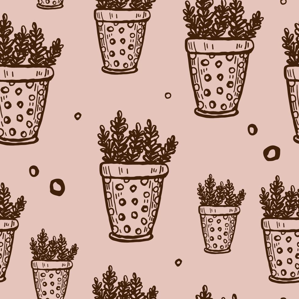 Seamless pattern with Flower in a Pot. Simple Doodle illustration. Isolated element for your design. vector