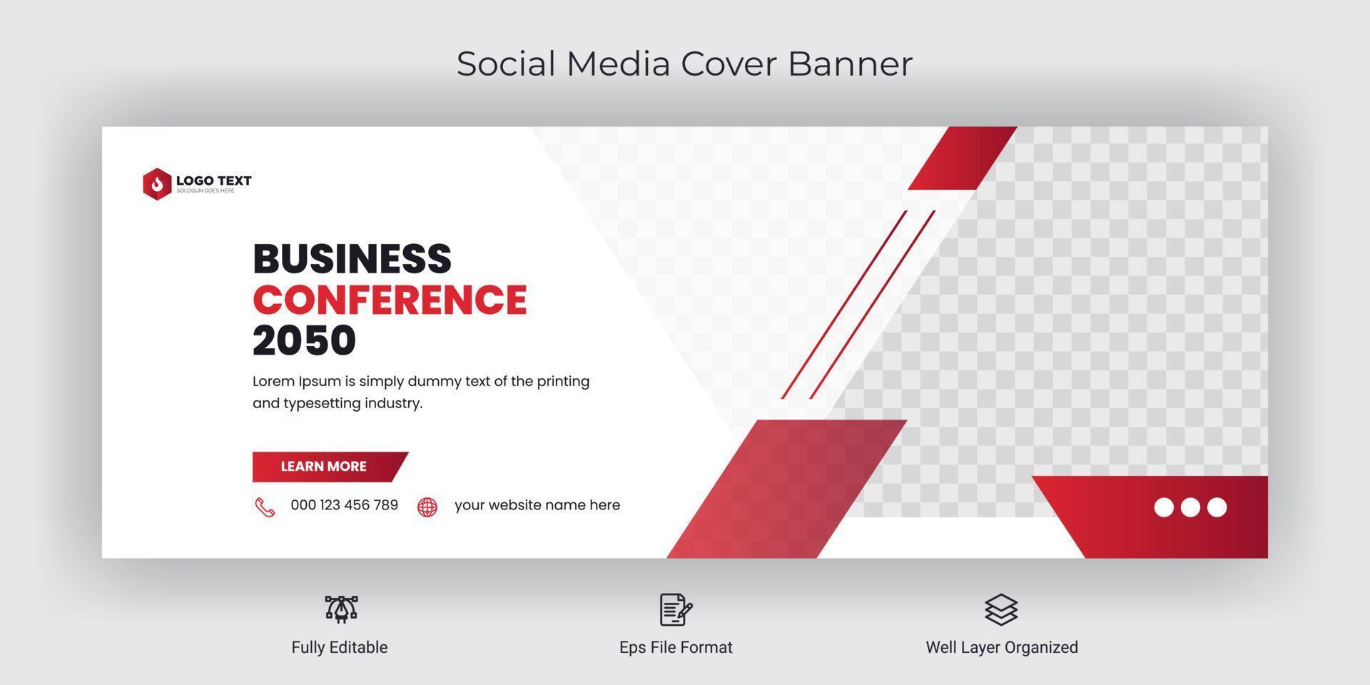 Online business conference social media post Facebook cover banner template vector