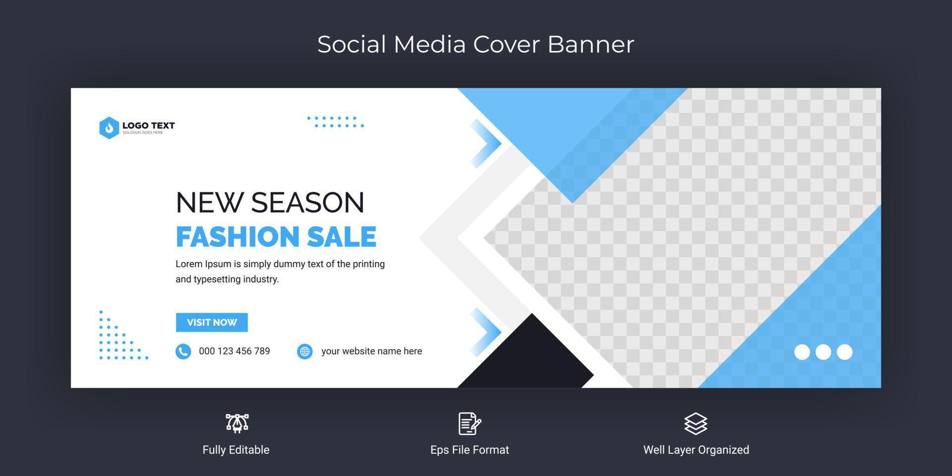 plantilla de banner de portada de publicación de redes sociales de venta de moda, plantilla de línea de tiempo de banner web vector