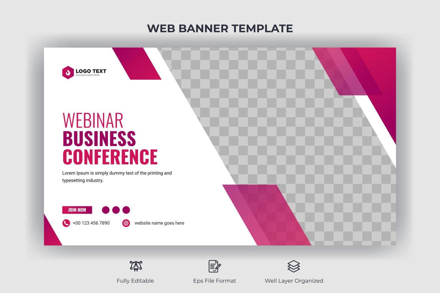 Webinar business conference web banner landing page and video thumbnail template vector