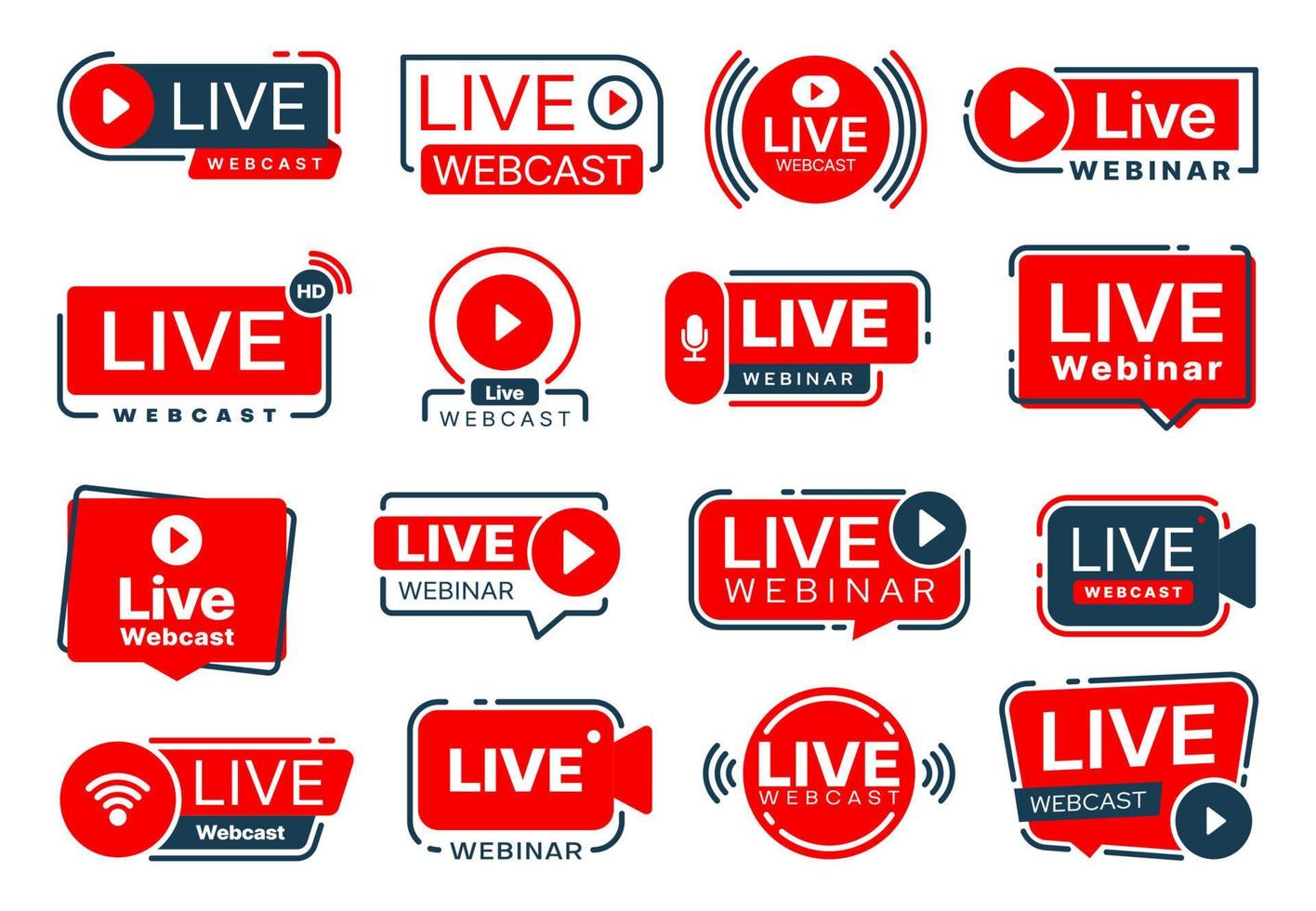 Live webinar, webcast online training icons set vector