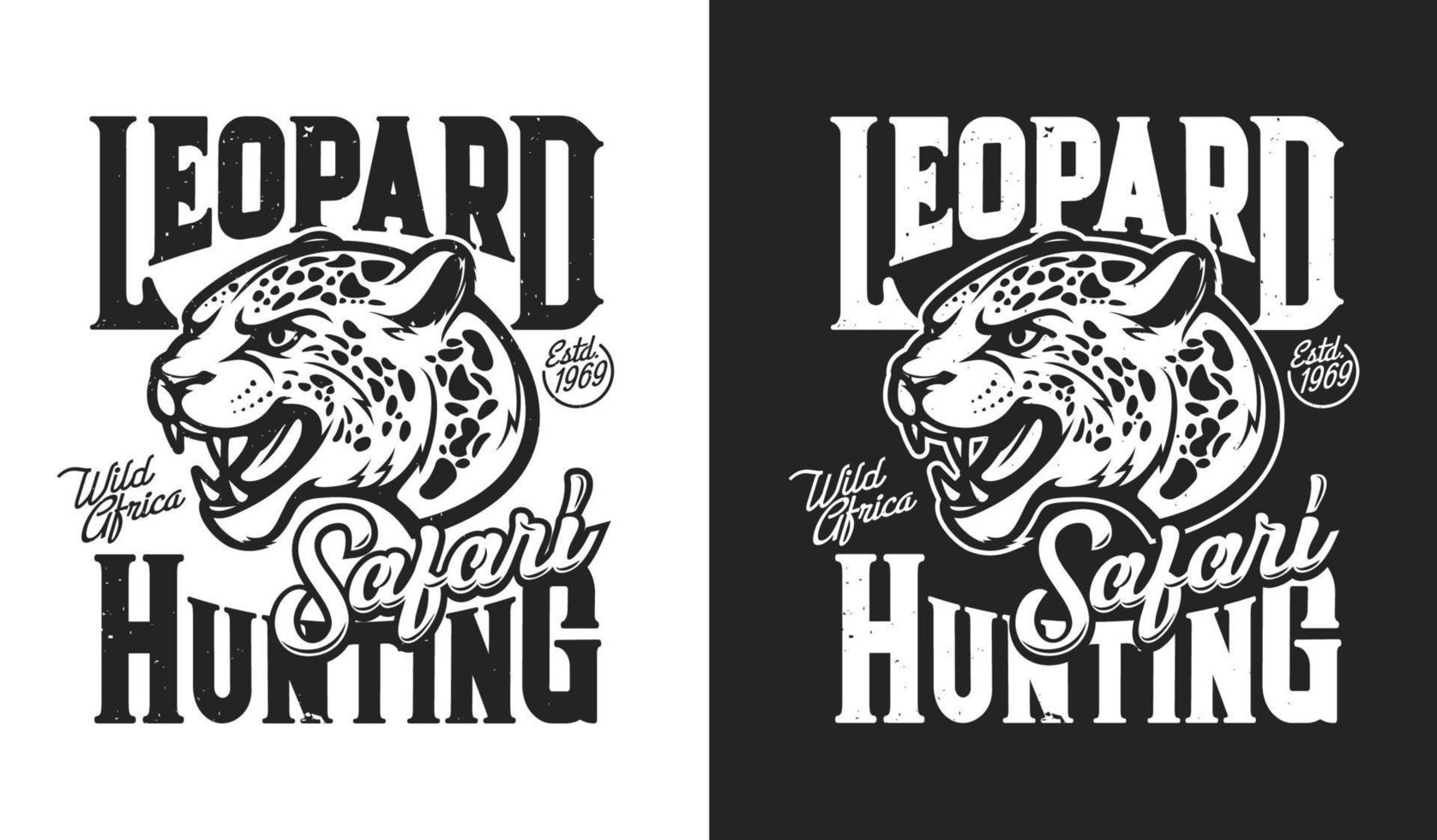 Leopard mascot, hunting safari sport t-shirt print vector