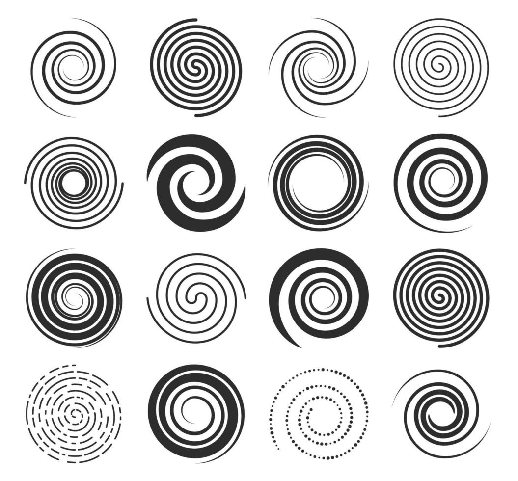 Spiral swirl icons, circle lines and twirl symbols vector