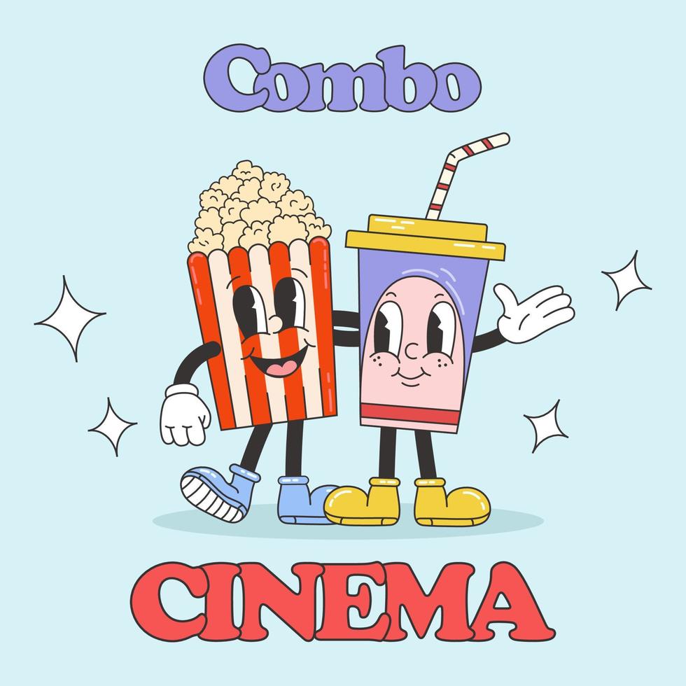 cartel vintage para cine. comida de dibujos animados retro para la plantilla de promoción. vector