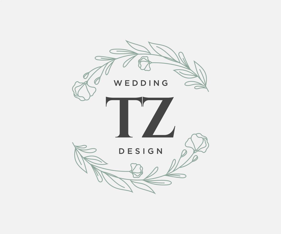 TZ Initials letter Wedding monogram logos collection, hand drawn modern minimalistic and floral templates for Invitation cards, Save the Date, elegant identity for restaurant, boutique, cafe in vector