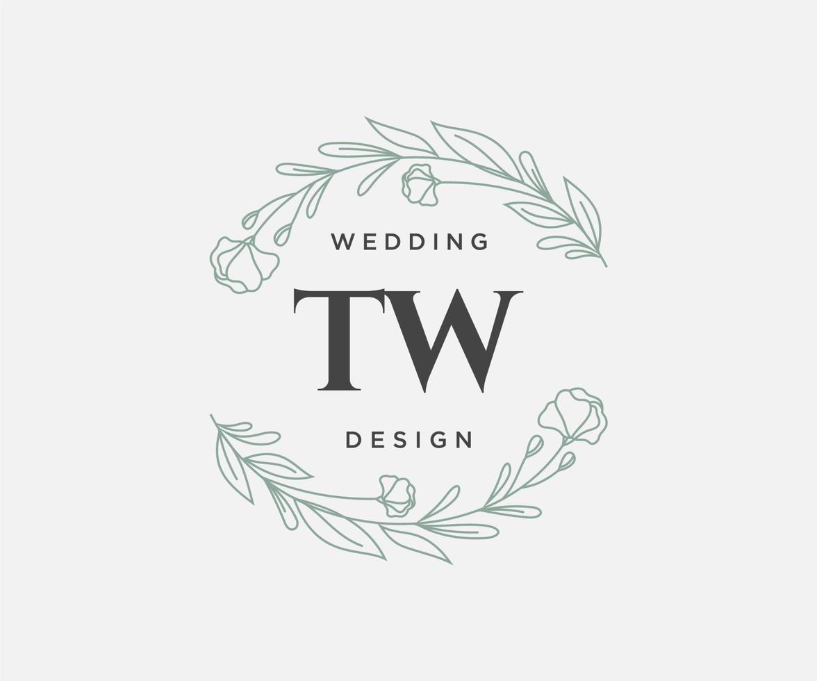 colección de logotipos de monograma de boda con letras iniciales tw, plantillas florales y minimalistas modernas dibujadas a mano para tarjetas de invitación, guardar la fecha, identidad elegante para restaurante, boutique, café en vector