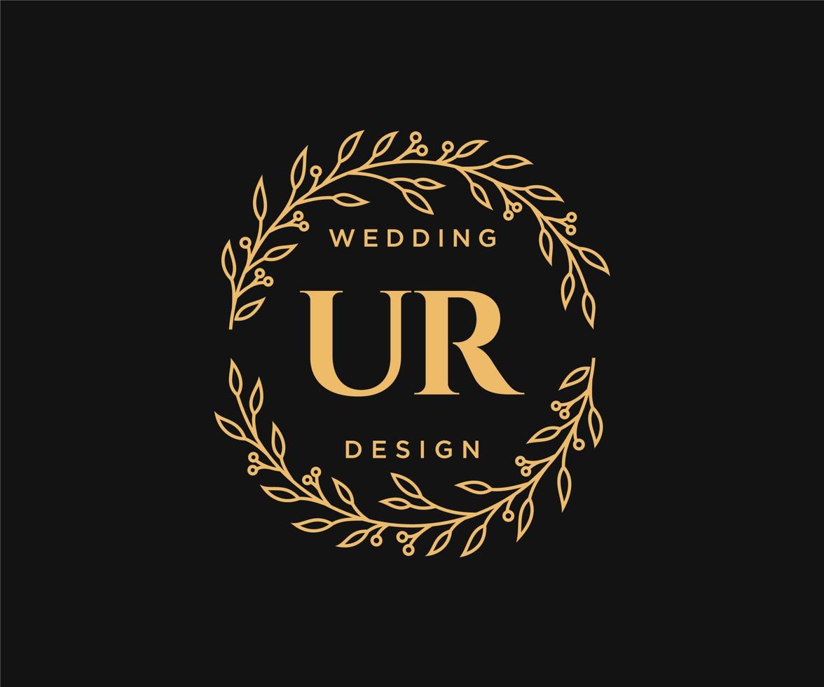 UR Initials letter Wedding monogram logos collection, hand drawn modern minimalistic and floral templates for Invitation cards, Save the Date, elegant identity for restaurant, boutique, cafe in vector