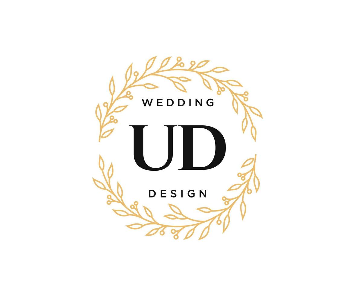 colección de logotipos de monograma de boda con letras iniciales ud, plantillas florales y minimalistas modernas dibujadas a mano para tarjetas de invitación, guardar la fecha, identidad elegante para restaurante, boutique, café en vector