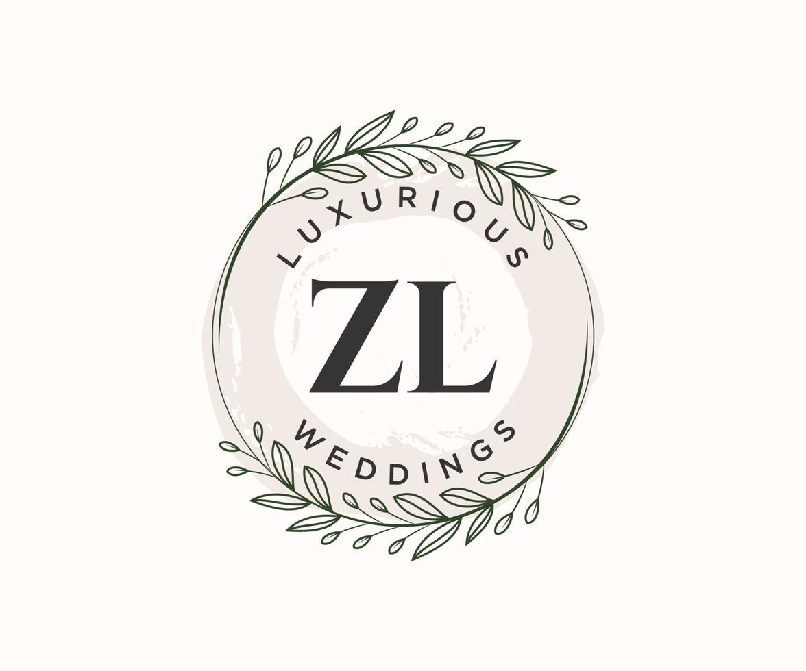 ZL Initials letter Wedding monogram logos template, hand drawn modern minimalistic and floral templates for Invitation cards, Save the Date, elegant identity. vector