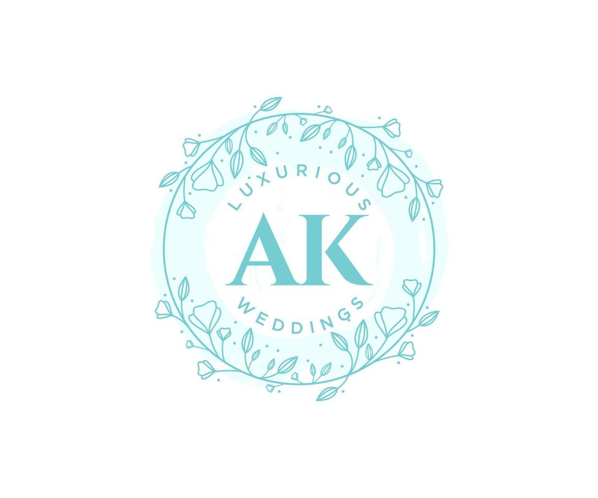 AK Initials letter Wedding monogram logos template, hand drawn modern minimalistic and floral templates for Invitation cards, Save the Date, elegant identity. vector