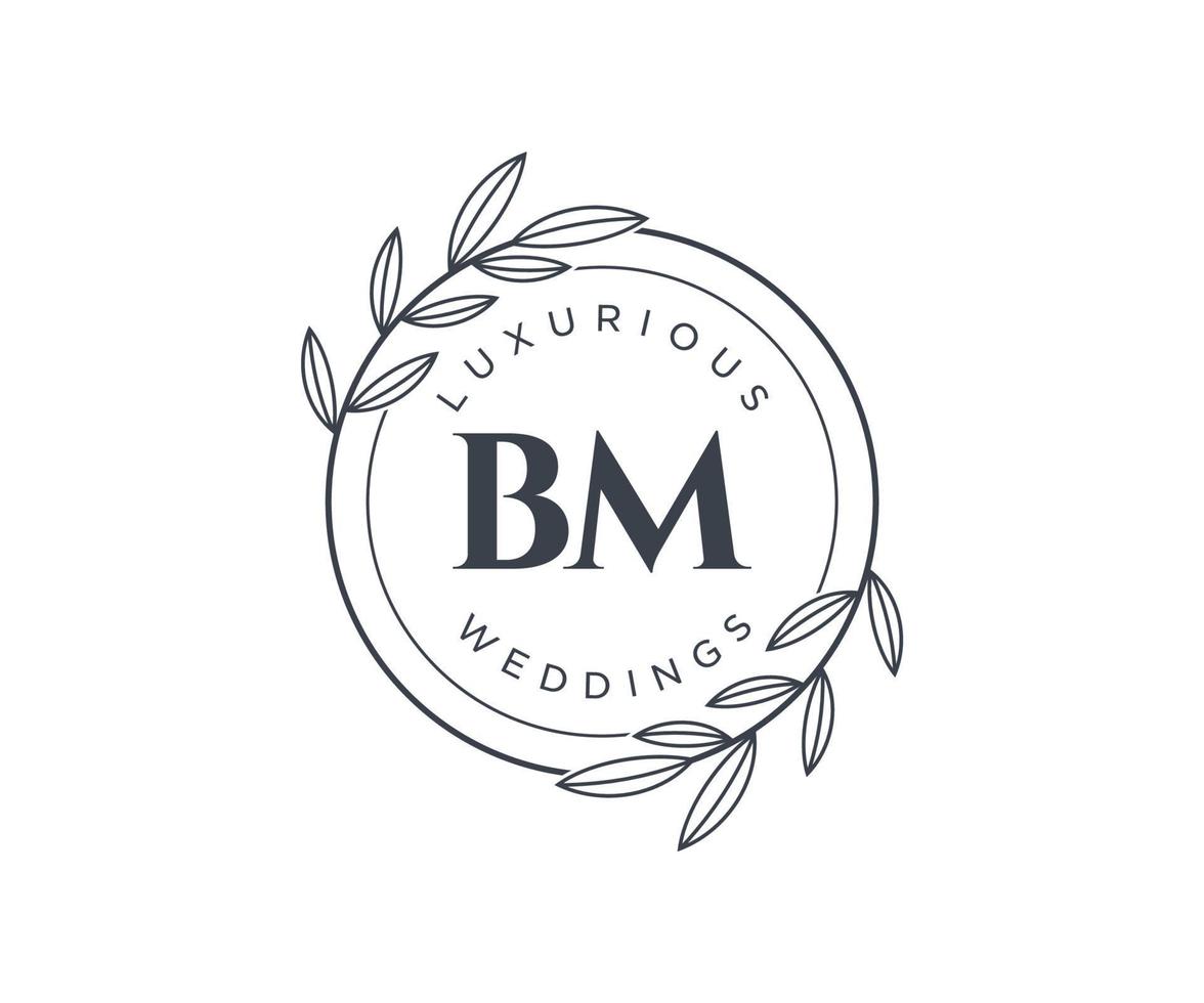 BM Initials letter Wedding monogram logos template, hand drawn modern minimalistic and floral templates for Invitation cards, Save the Date, elegant identity. vector
