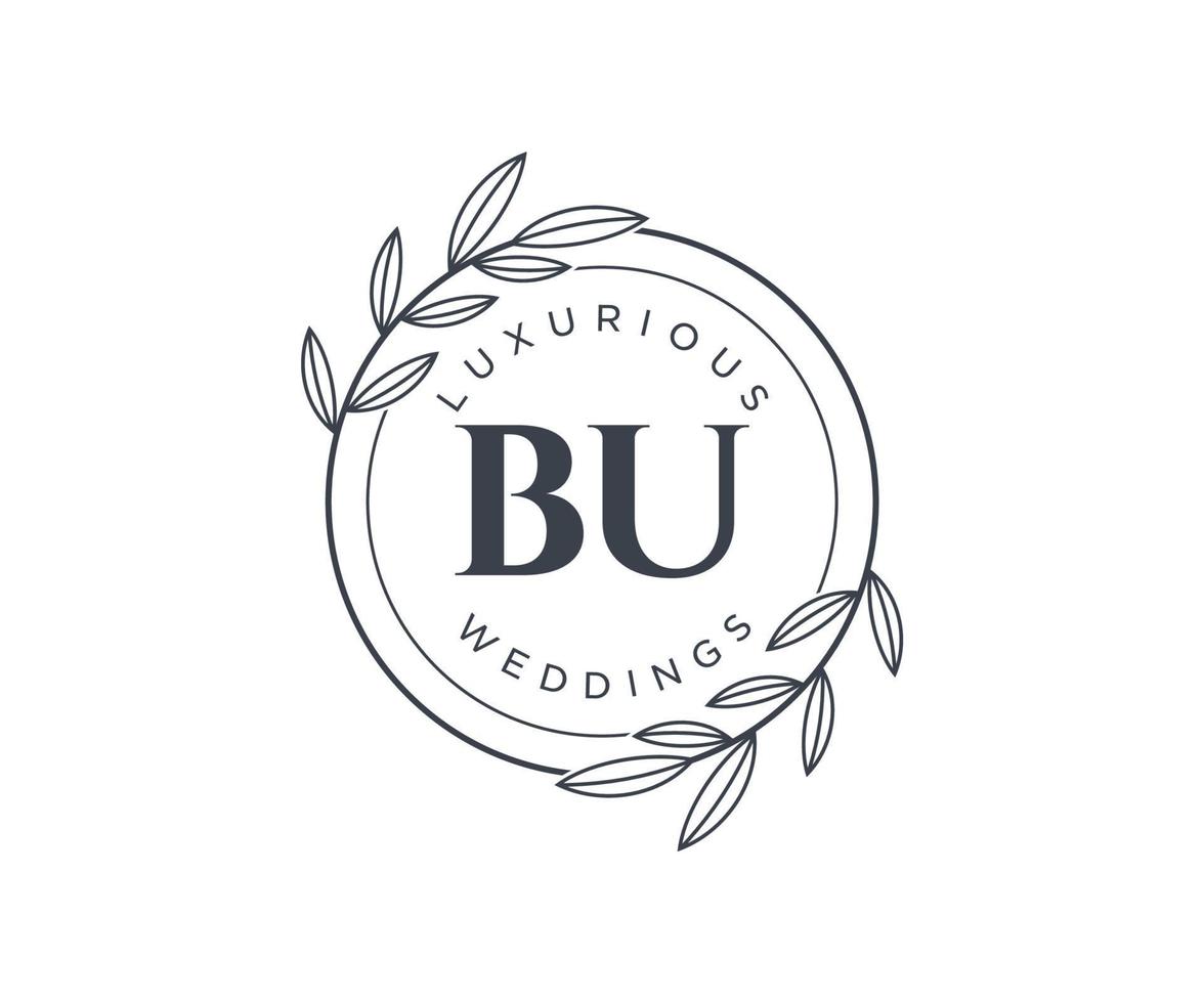 BU Initials letter Wedding monogram logos template, hand drawn modern minimalistic and floral templates for Invitation cards, Save the Date, elegant identity. vector