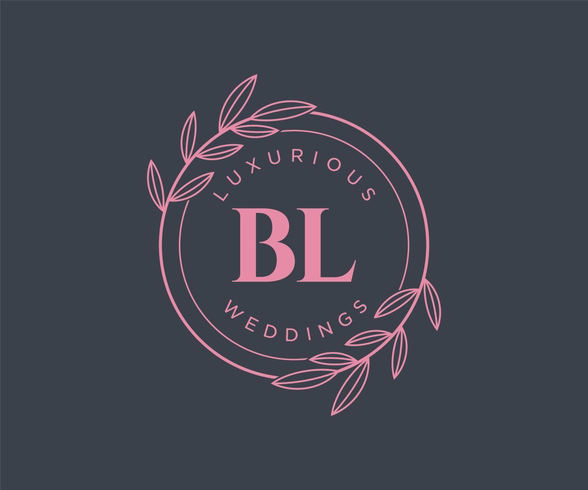 Plantilla de logotipos de monograma de boda con letras iniciales bl, plantillas florales y minimalistas modernas dibujadas a mano para tarjetas de invitación, guardar la fecha, identidad elegante. vector