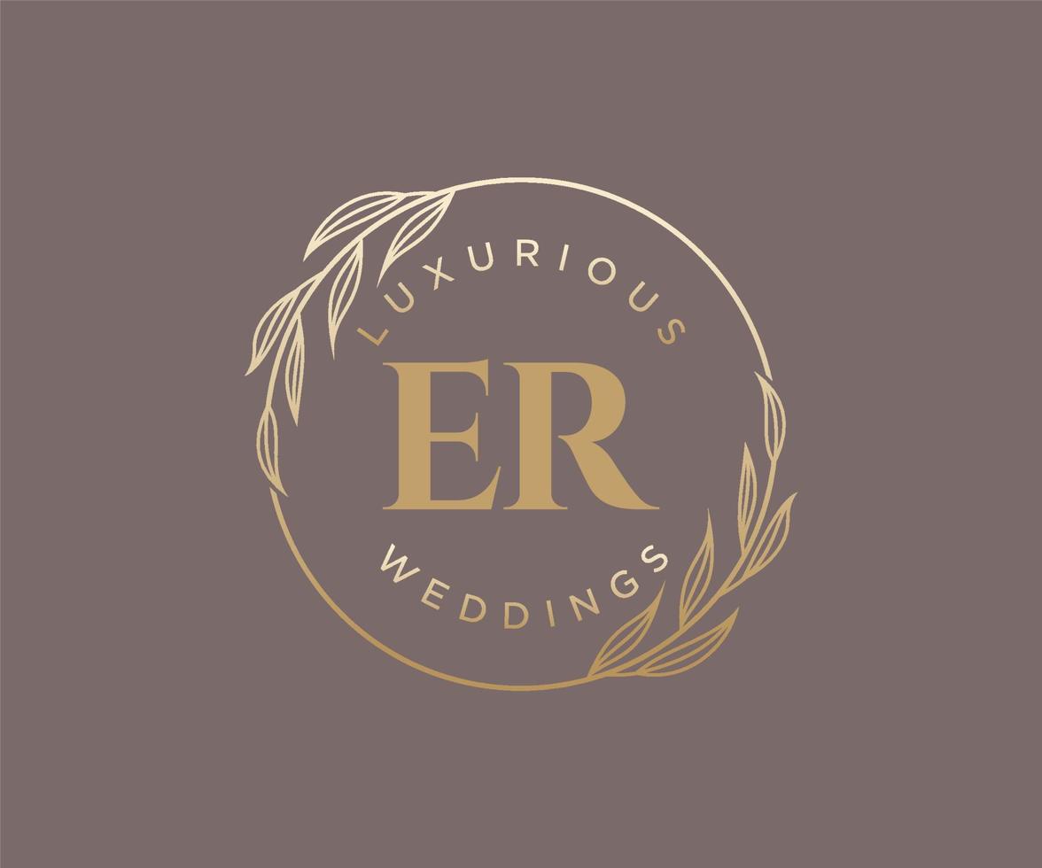 ER Initials letter Wedding monogram logos template, hand drawn modern minimalistic and floral templates for Invitation cards, Save the Date, elegant identity. vector