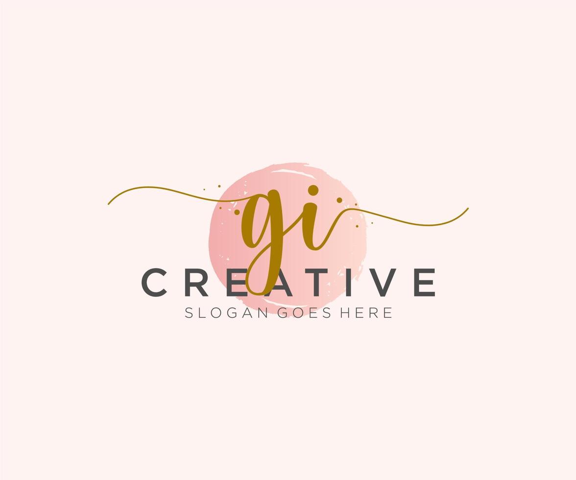 initial GI Feminine logo beauty monogram and elegant logo design, handwriting logo of initial signature, wedding, fashion, floral and botanical with creative template. vector