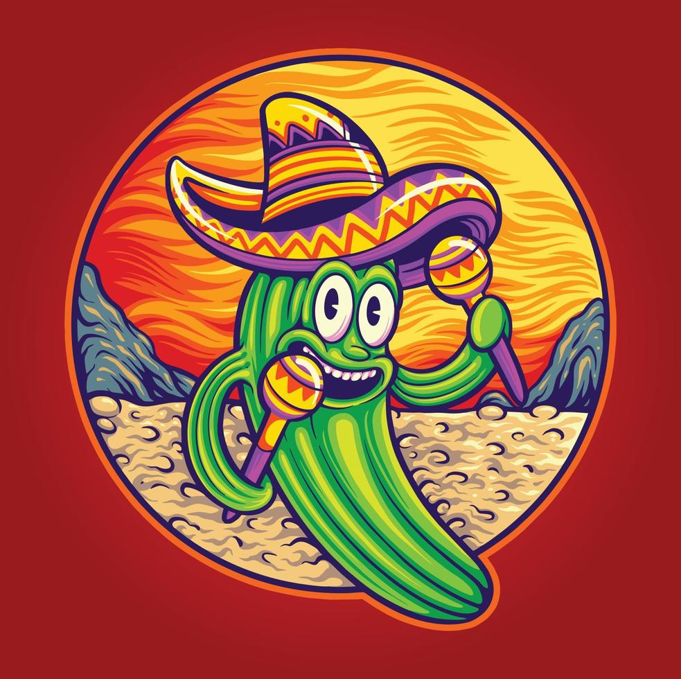 Funny cactus cinco de mayo mexican cartoon illustration Vector for your work Logo, mascot merchandise t-shirt, stickers and Label designs, poster, greeting cards advertising business company brands