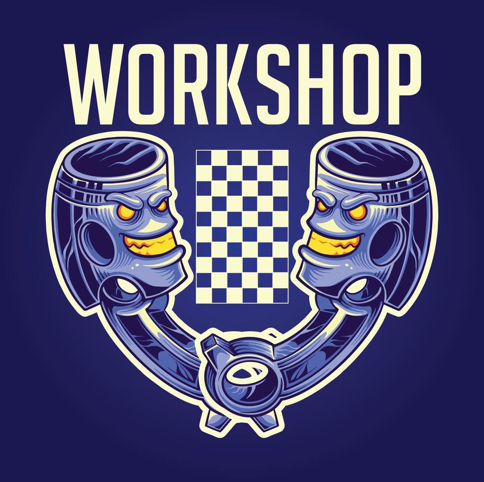 Cross piston racing workshop illustration Vector for your work Logo, mascot merchandise t-shirt, stickers and Label designs, poster, greeting cards advertising business company brands