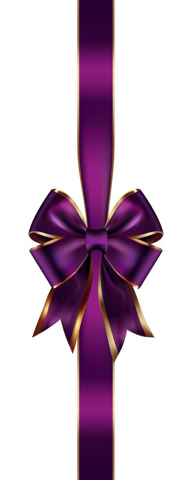 Purple and Golden Bow with Ribbon on White vector