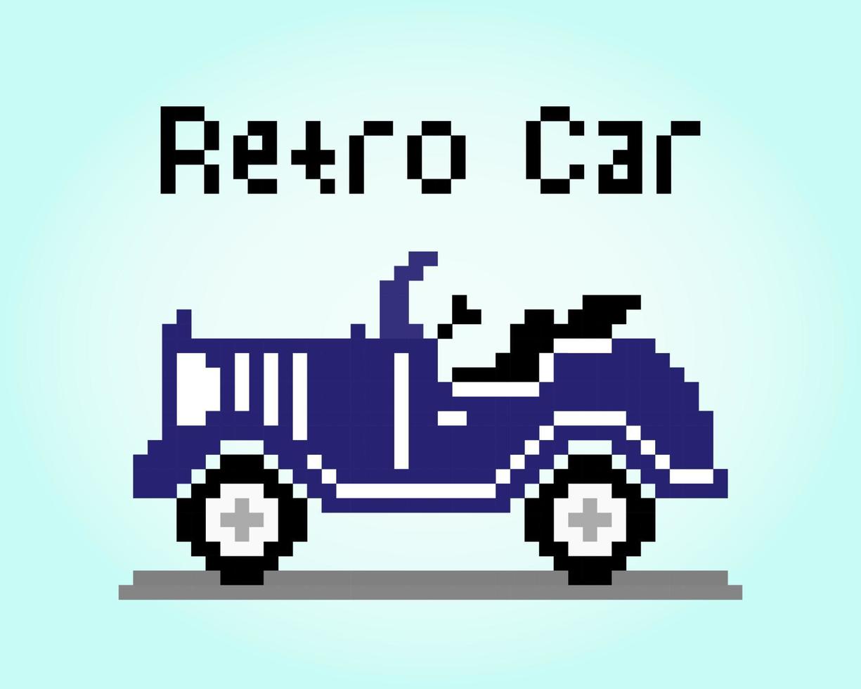 Coche retro de 8 bits de píxeles. objeto de transporte de coche clásico para activos de juego en ilustración vectorial. vector